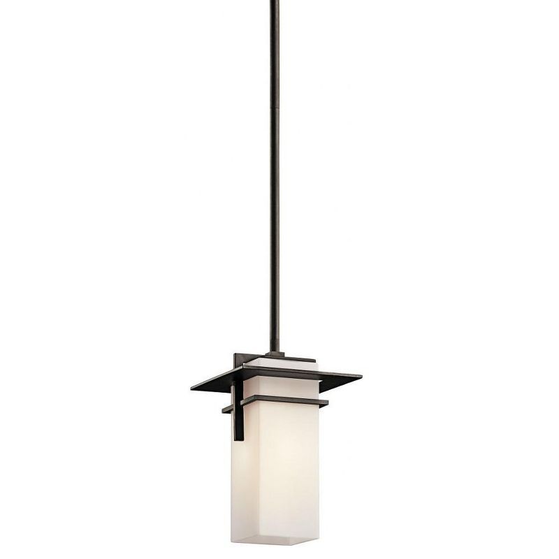 Mini Distressed Bronze and White Glass Pendant Light