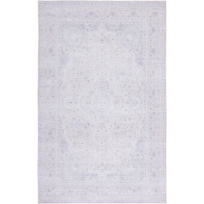 Ivory Rectangular Machine Washable Synthetic Area Rug