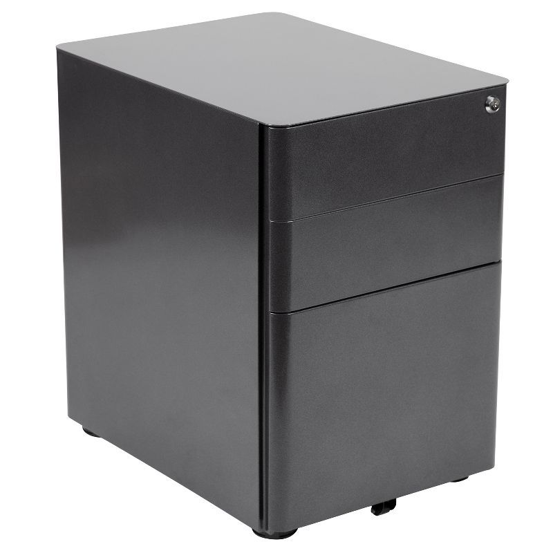 Black Steel 3-Drawer Mobile Locking Filing Cabinet