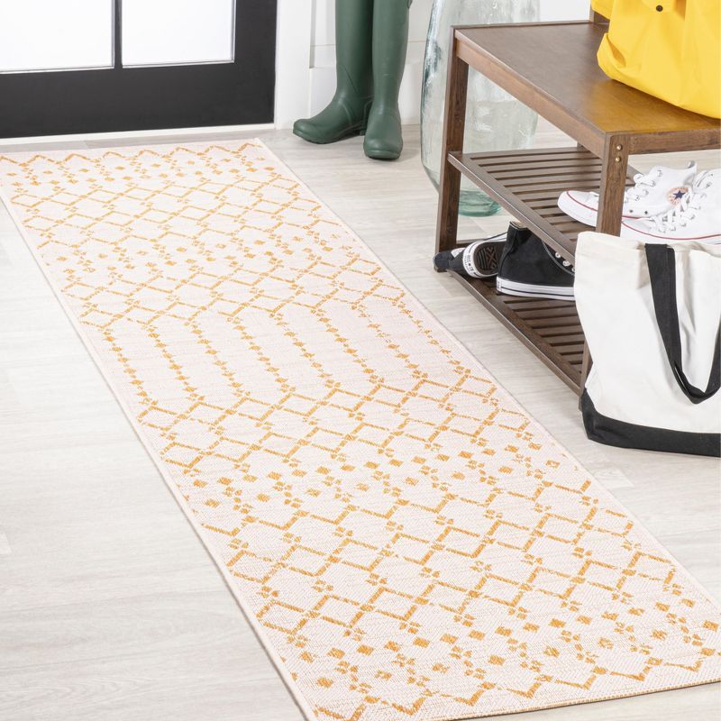 Cream and Yellow Geometric Flat Woven Runner Rug