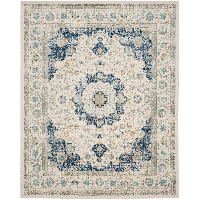 Ivory Blue Elegance 9' x 12' Synthetic Rectangular Area Rug