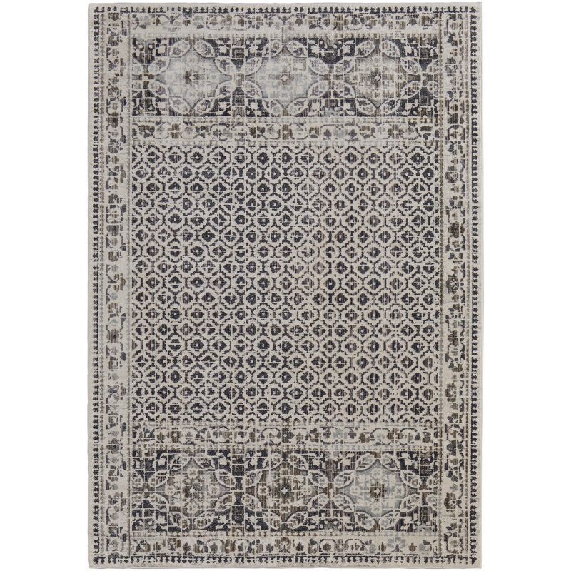 Rectangular Ivory and Taupe Cotton Synthetic Easy Care Rug