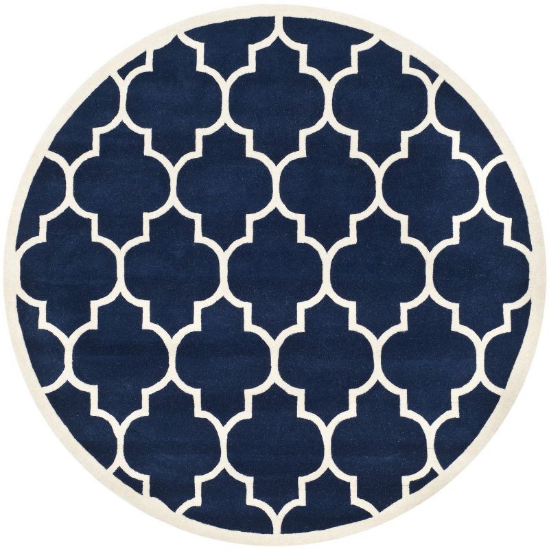 Chatham Dark Blue and Ivory Round Wool Area Rug