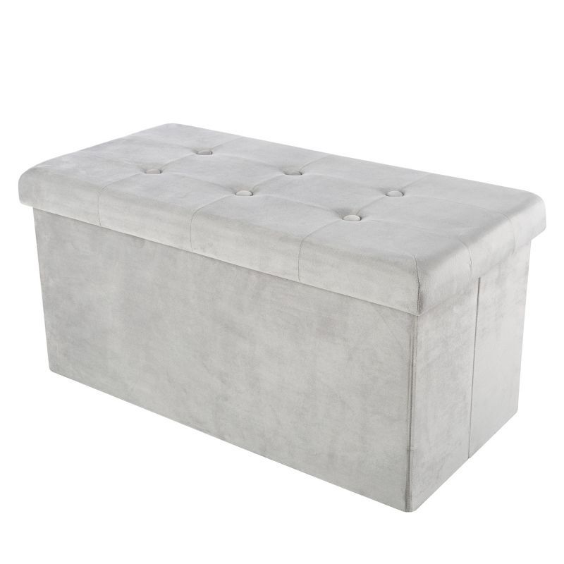 Gray Velvet Tufted Storage Ottoman Bench