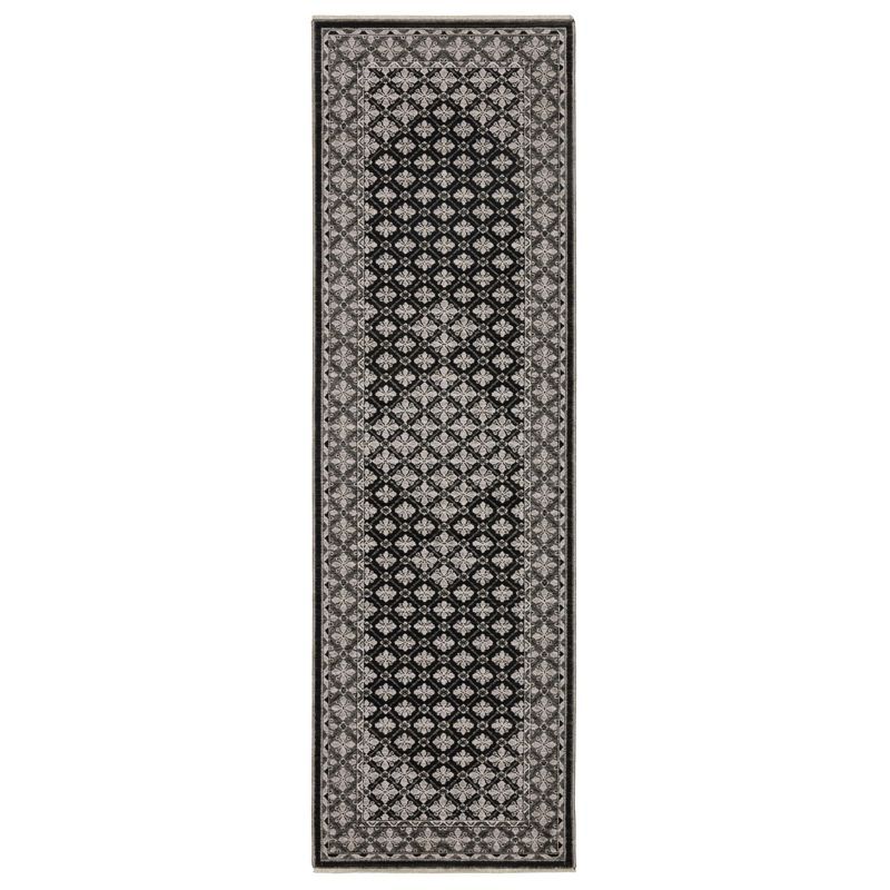 Black and Grey Polyester Persian Runner Rug 2'3" x 7'6"