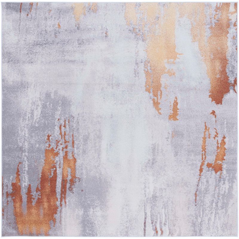 Tacoma 6' x 6' Gray and Rust Abstract Washable Area Rug