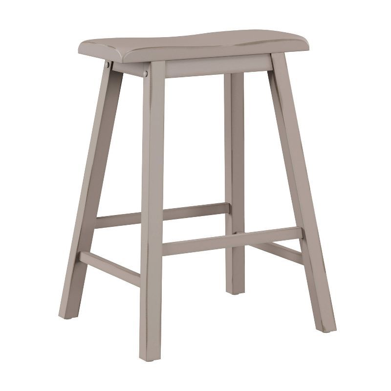 Distressed Gray Wood Backless Saddle Counter Stool