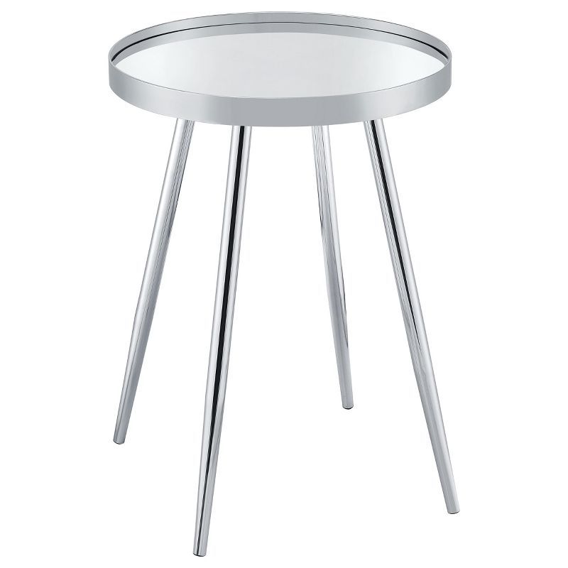 Chrome Round Metal and Glass Mirrored End Table