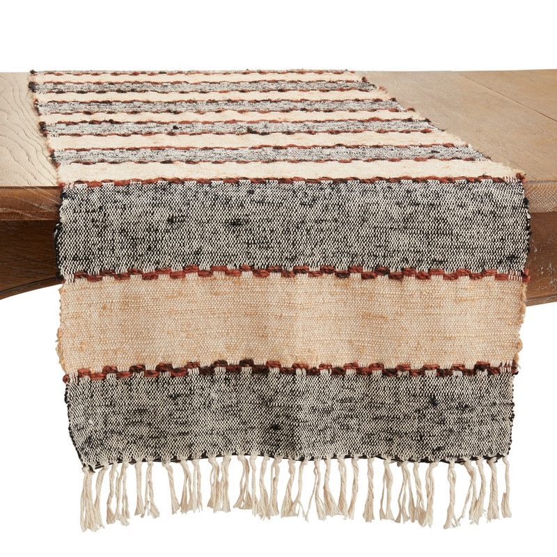 Multicolor Woven Cotton Striped Table Runner with Fringe