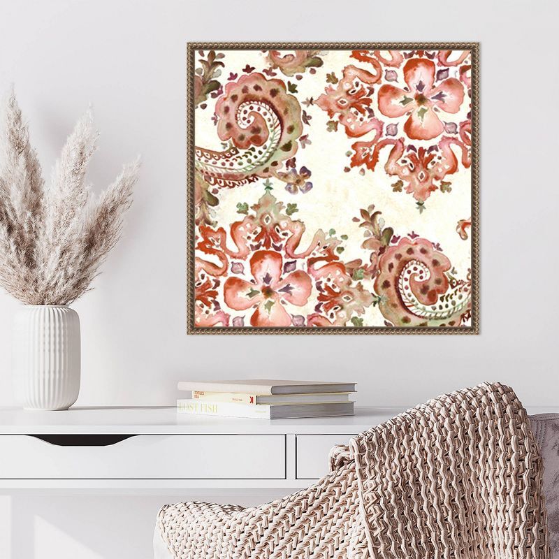 22"x22" Artisan Medallion Pattern II Bronze Framed Canvas Wall Art