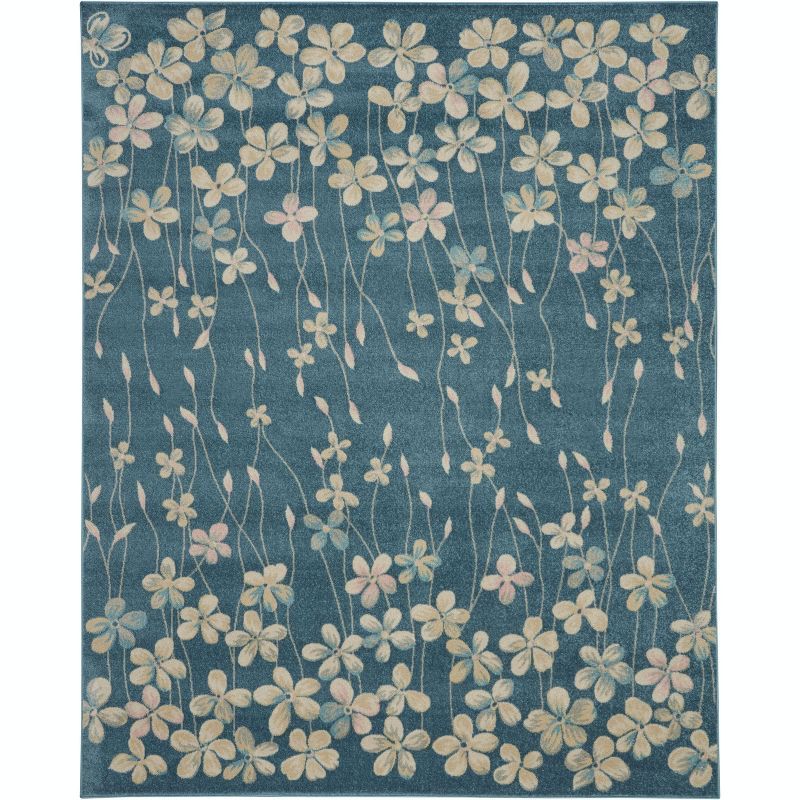 Handmade Turquoise Floral Viscose Rectangular 8' x 10' Rug