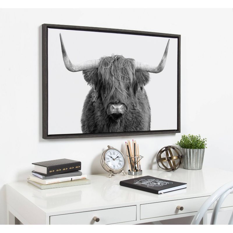 Gray Highland Cow Animal Canvas Print for Kids Nursery