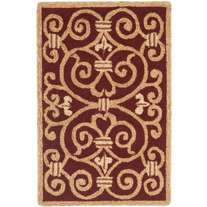 Ivory and Burgundy Hand-Hooked Wool Area Rug, 2'6" x 4'