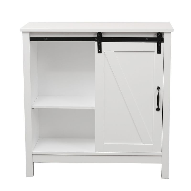 White MDF Bathroom Cabinet with Adjustable Shelving and Sliding Door