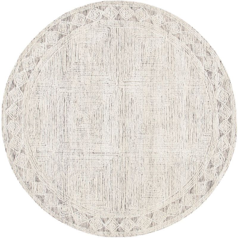 Ivory and Grey Round Hand Tufted Wool Rug