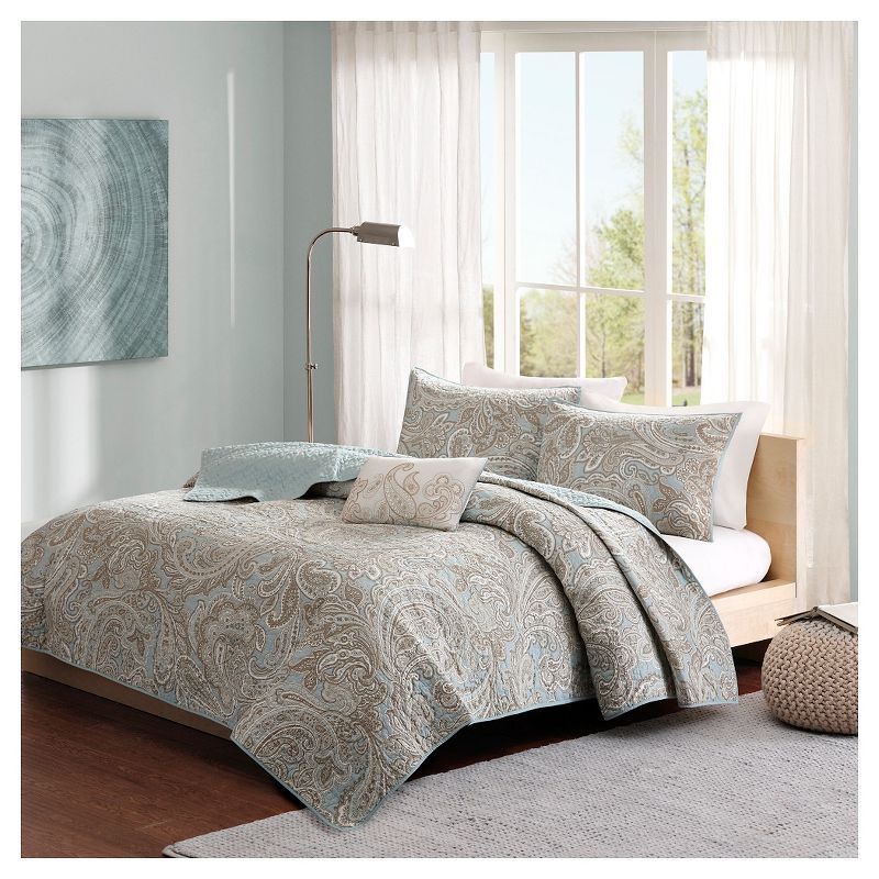 Soft Blue Paisley Organic Cotton Full/Queen Coverlet Set