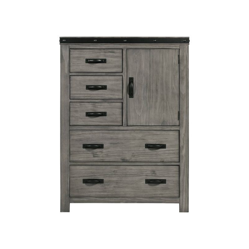 Gray Industrial Solid Wood Gentleman's Chest with Black Metal Trim