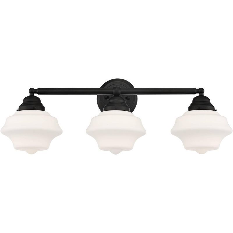 Astrid Black Metal 3-Light Vanity Fixture with Opal Glass Shades