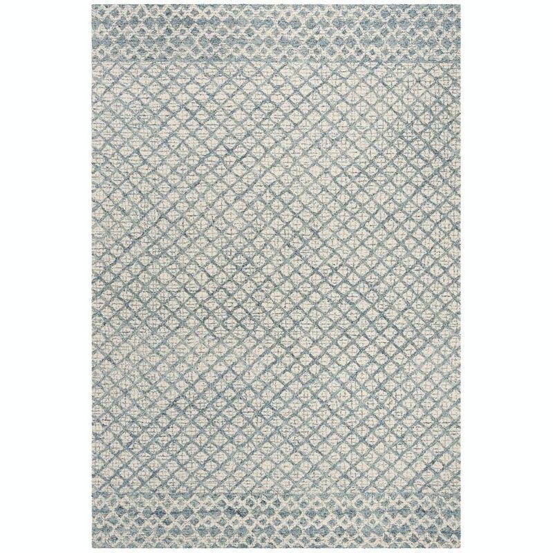 Blue and Ivory Hand-Tufted Wool Abstract Area Rug 5' x 8'