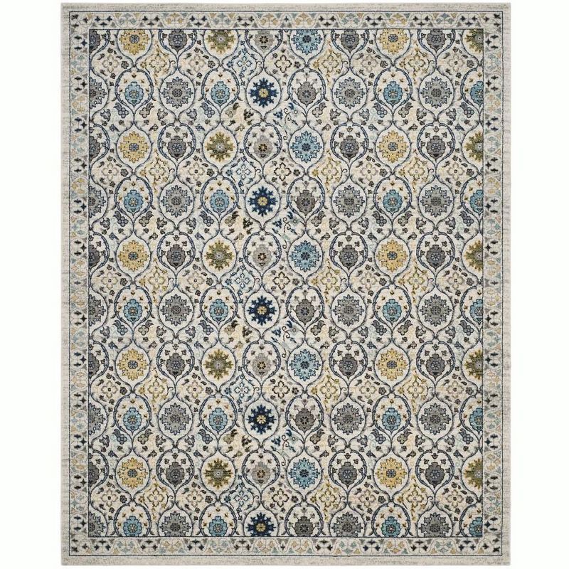 Ivory and Blue 8' x 10' Synthetic Hand-Knotted Area Rug