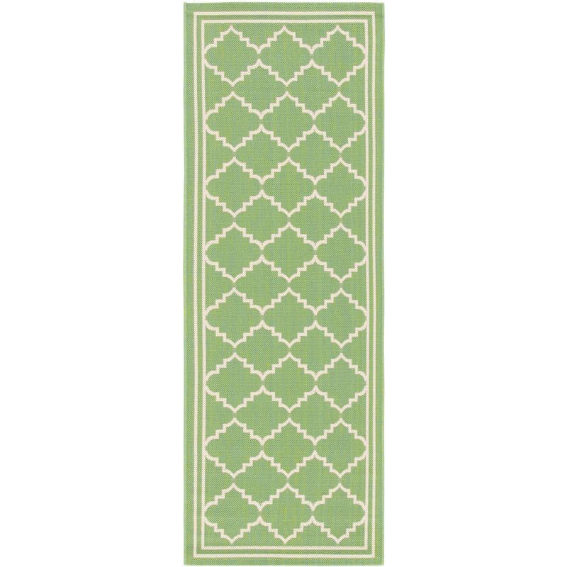 Green and Beige Trellis Synthetic Outdoor Runner Rug