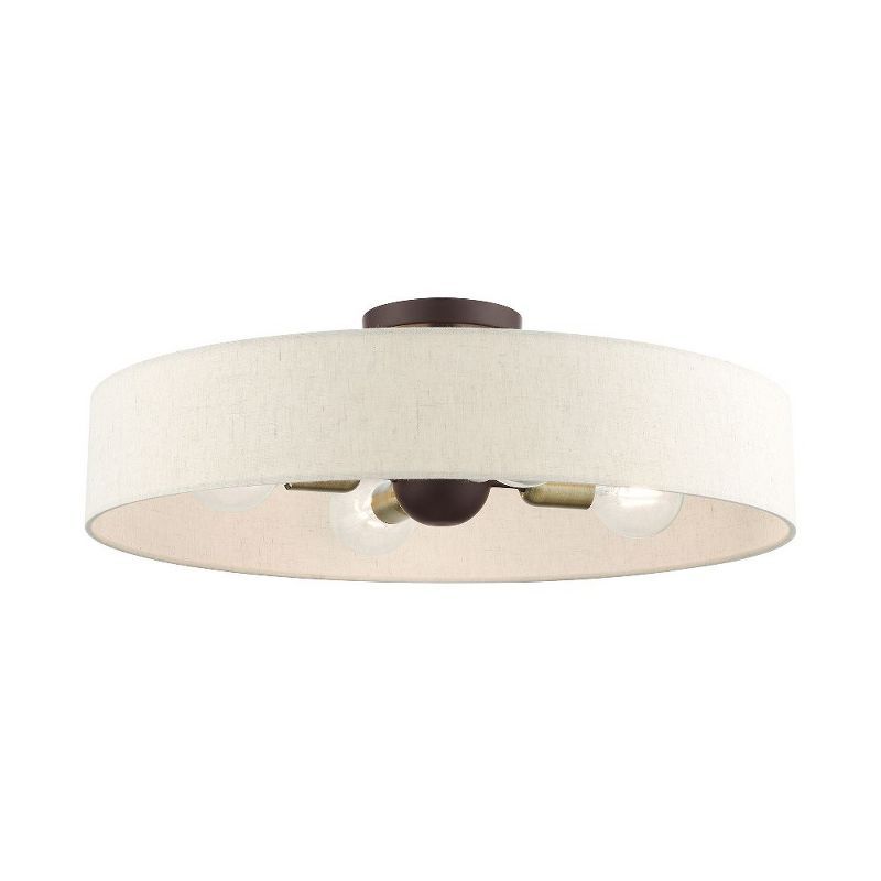 Elegant Bronze Drum Semi-Flush Mount with Oatmeal Fabric Shade