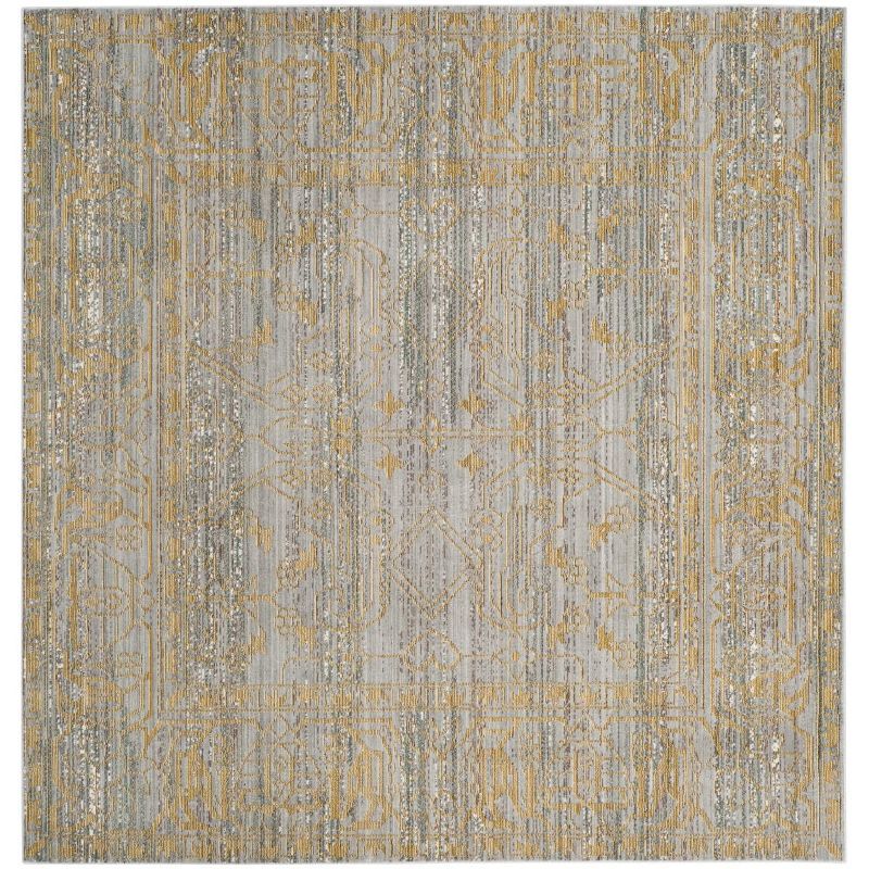 Hand-knotted Square Gray and Gold Synthetic Area Rug