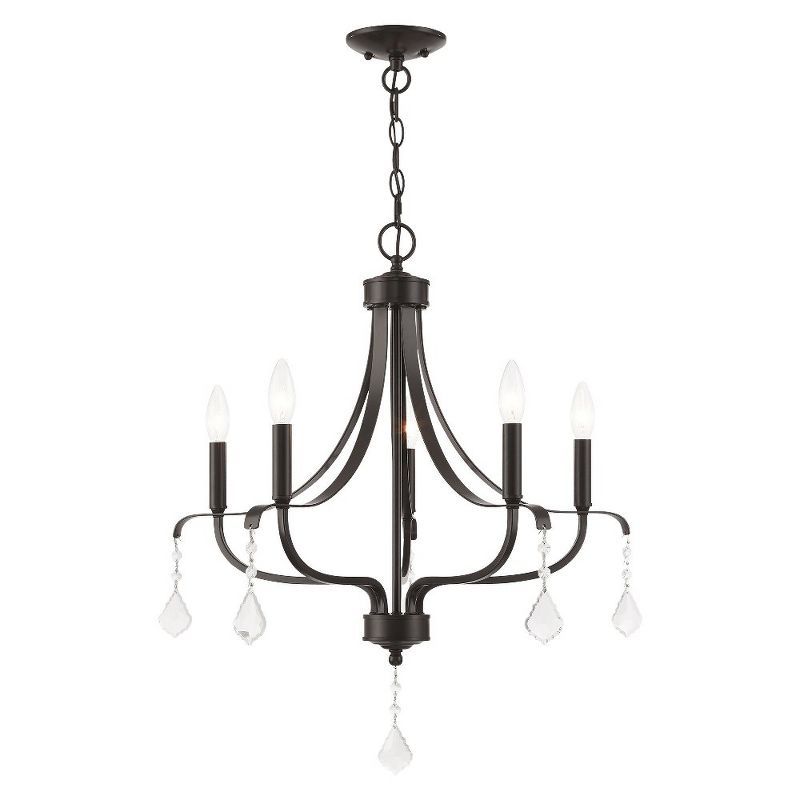 Elegant English Bronze 5-Light Chandelier with Crystal Drops