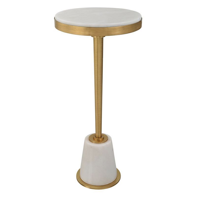 Petite Round White Marble and Gold Drink Table