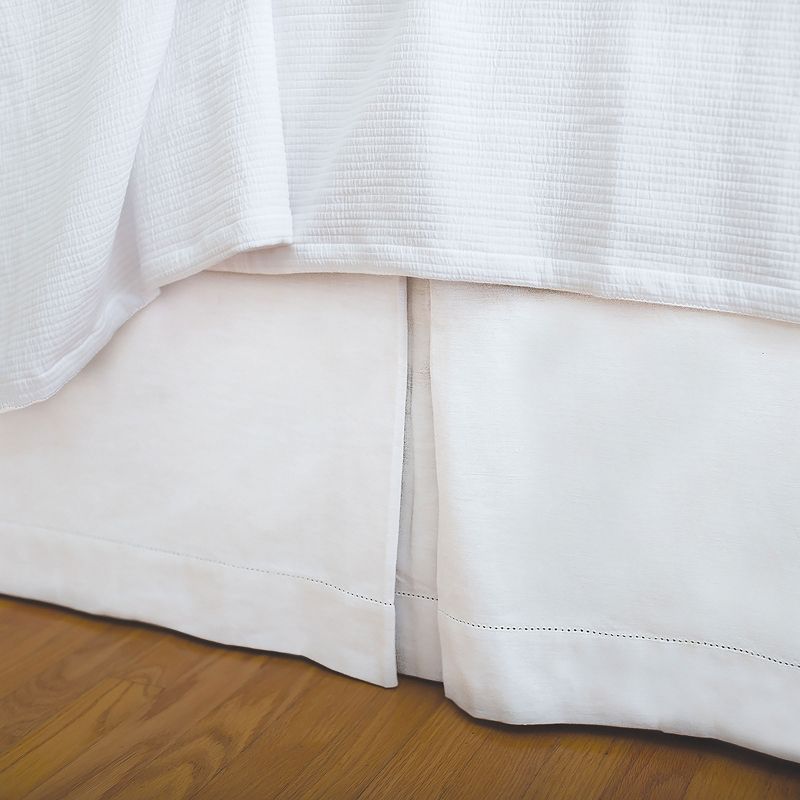 White Cotton Twin Bed Skirt with Hemstitch Detail