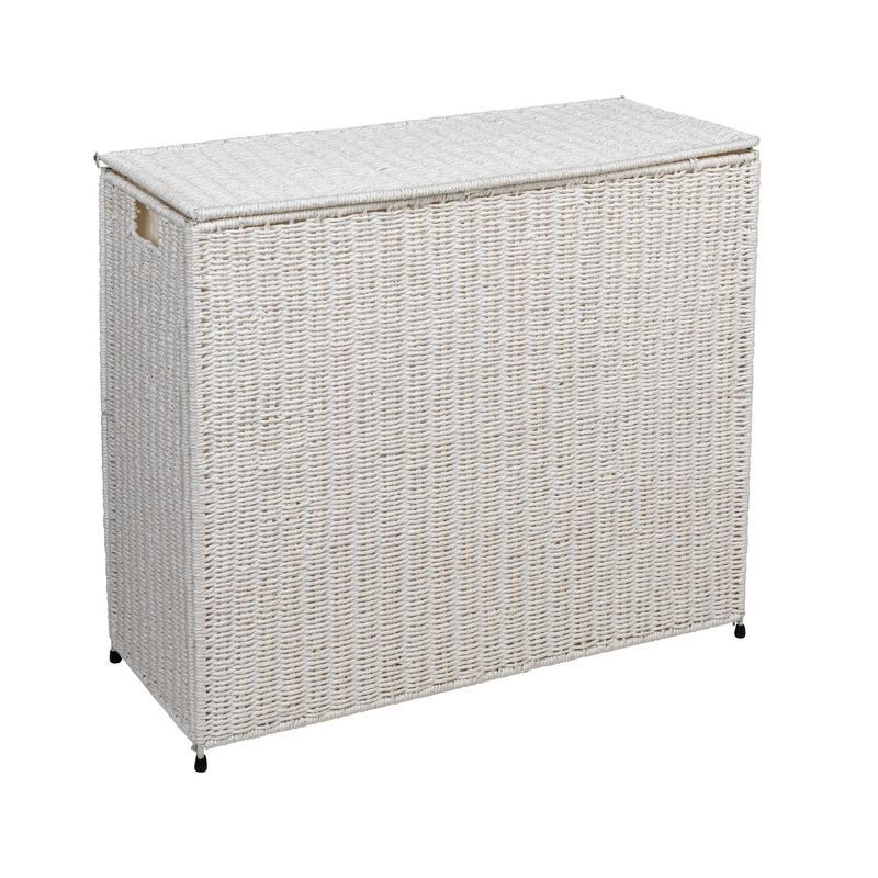 White Wicker 3-Compartment Laundry Sorter with Lid