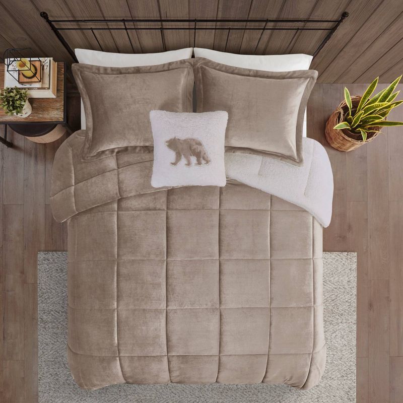 King Taupe/Ivory Reversible Down Alternative Microfiber Comforter Set