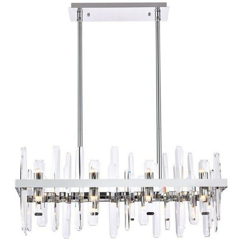 Serena 30" Chrome and Crystal Modern Rectangular Chandelier