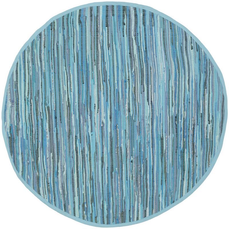 Hand-Woven Whimsical Charm Round Blue Cotton Rug - 4' Diameter