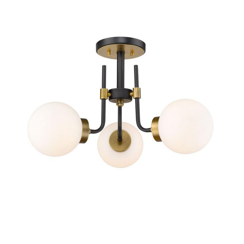 Matte Black and Brass 3-Light Globe Semi-Flush Mount