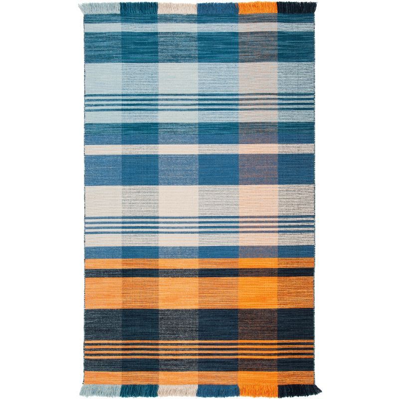 Southwestern Chic Blue Stripe Wool 3' x 5' Kilim Rug