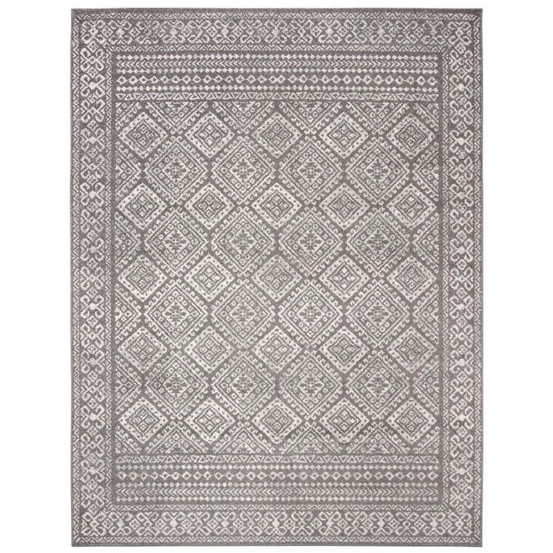 Hand-Knotted Dark Grey and Ivory Synthetic Area Rug, 8' x 10'