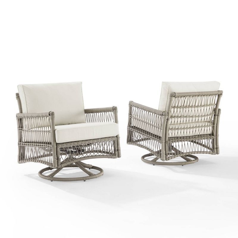 Island Retreat Thatcher Cream Resin Wicker Outdoor Swivel Rocker Chair Set