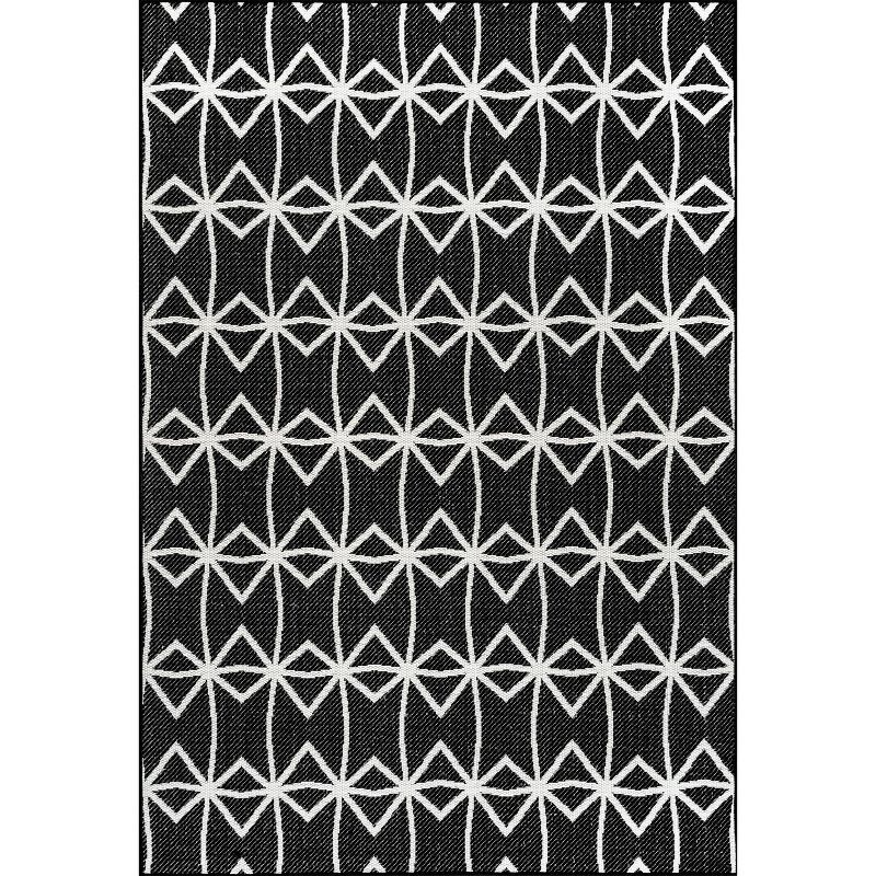 Dark Gray Geometric Flat Woven 8' x 10' Indoor/Outdoor Rug