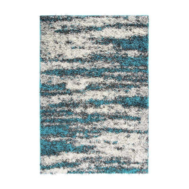 Turquoise Shag Abstract 5' x 7' Easy-Care Synthetic Area Rug