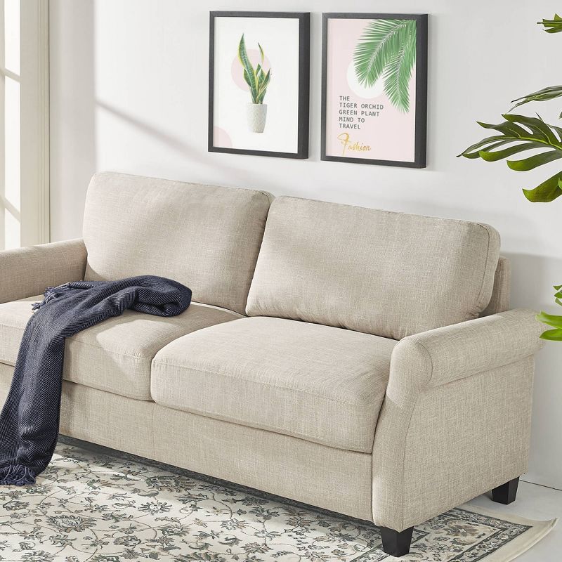 Beige Fabric Lawson Sofa with Round Arms and Metal Legs