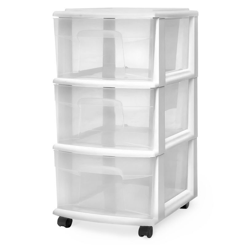 Homz Clear and White Heavy-Duty 3-Drawer Organizer Cart
