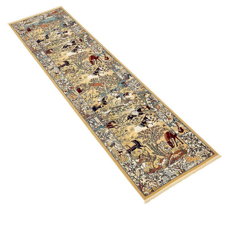 Narenj Birmingham Tan and Blue Floral Runner Rug with Fringe