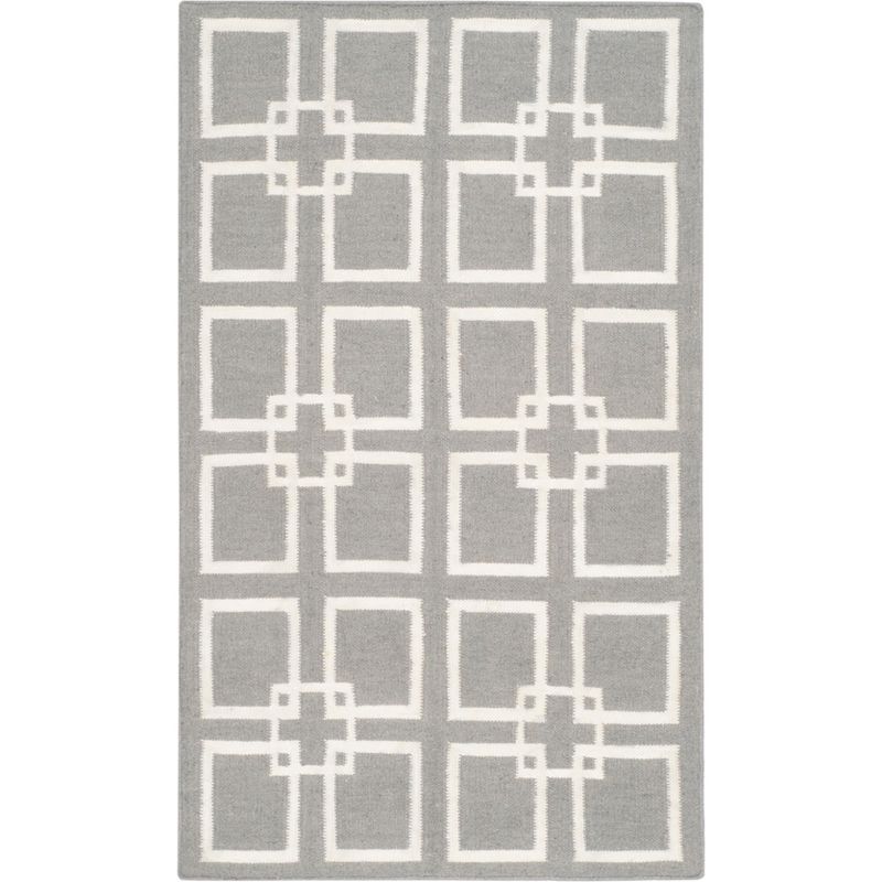 Hand-Knotted Geometric Gray Wool Square Rug - 3' x 5'