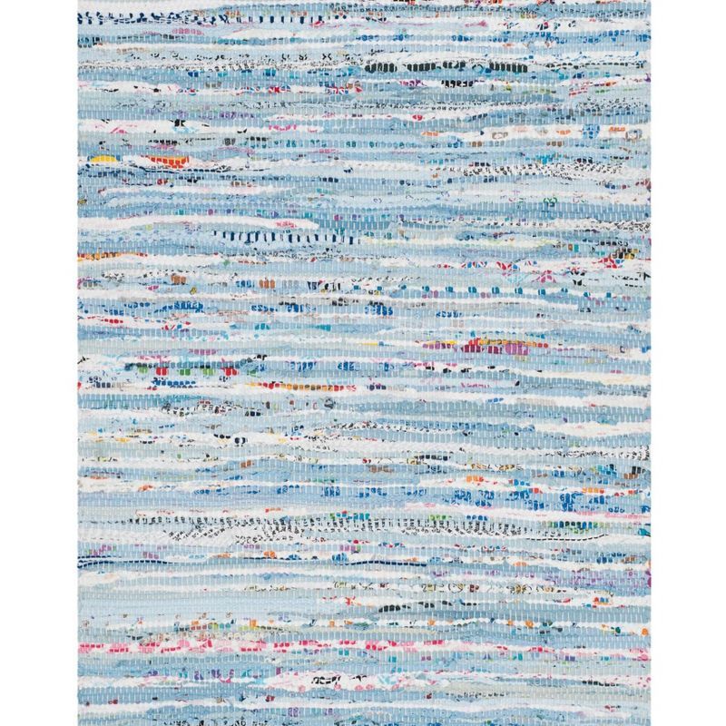 Handmade Light Blue and Multicolor Cotton Wool Flat Woven Rug