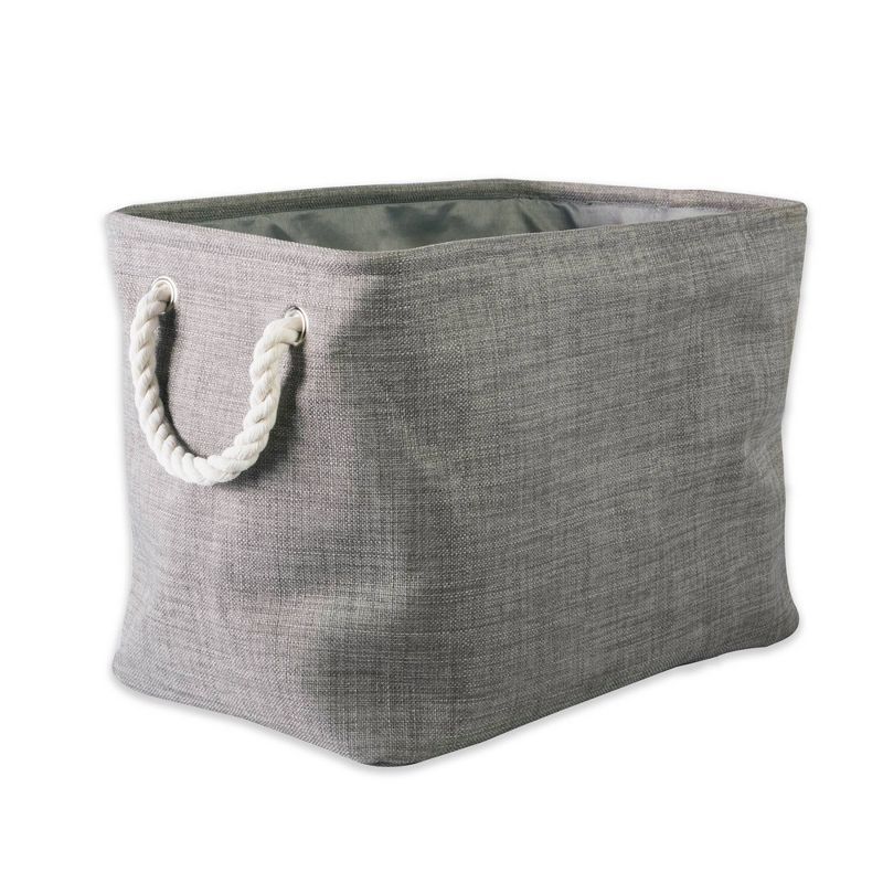 Medium Gray Polyester Collapsible Storage Bin with Cotton Handles