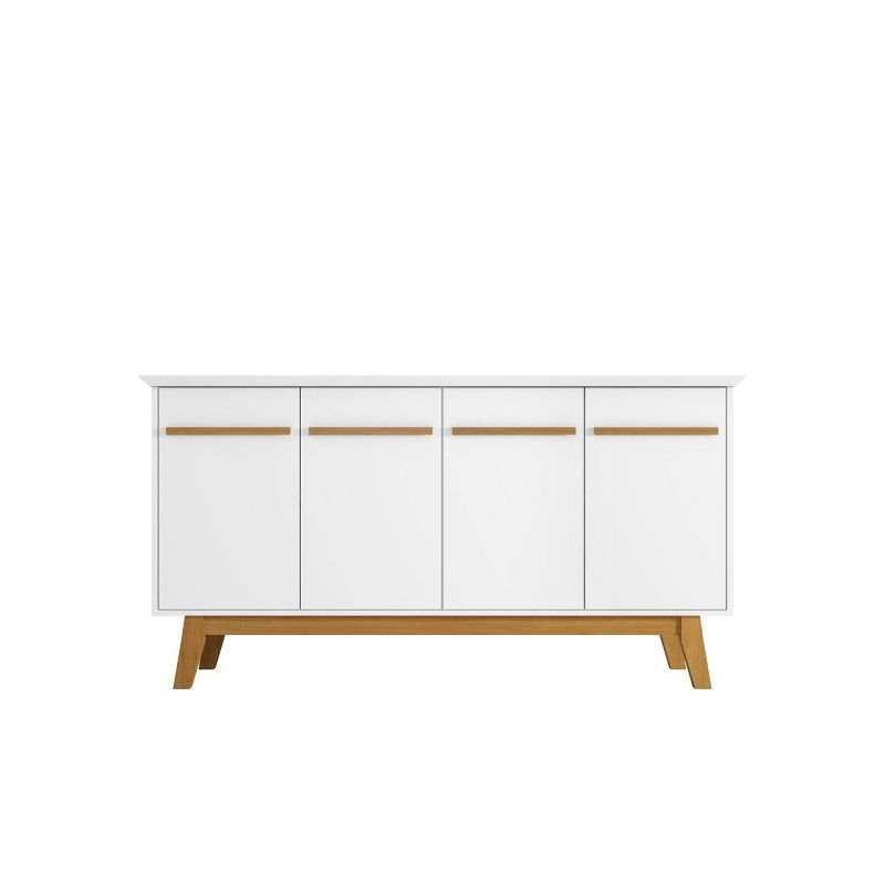 63" White Solid Wood Mid-Century Modern Sideboard