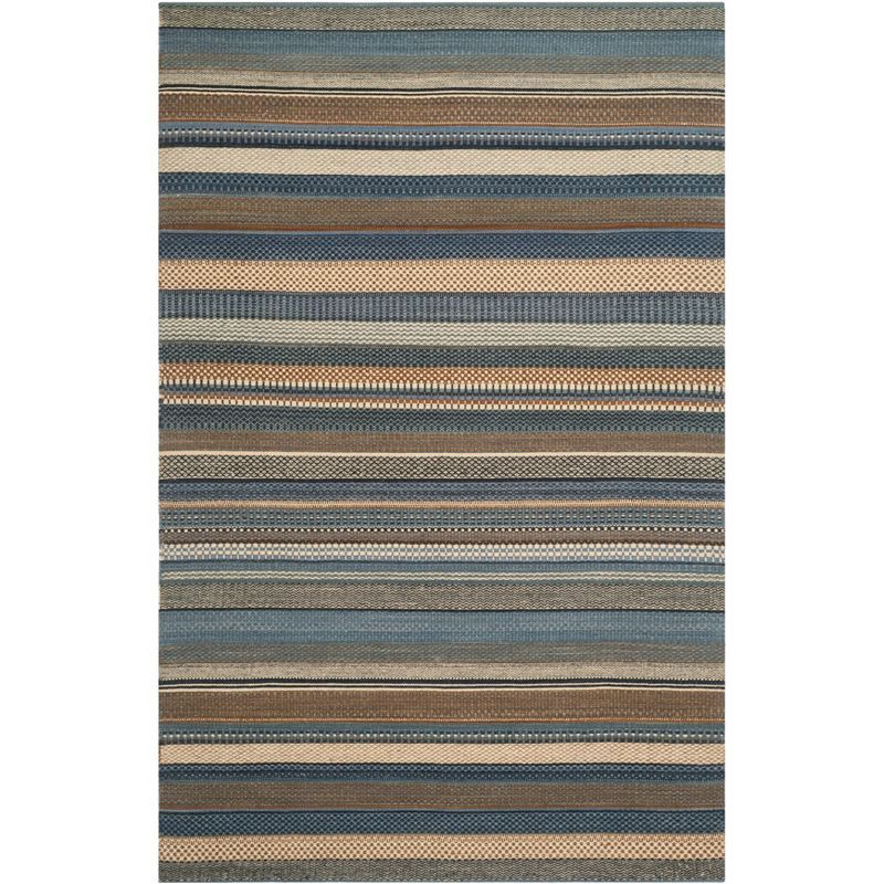 Handmade Blue Wool Striped 5' x 8' Area Rug