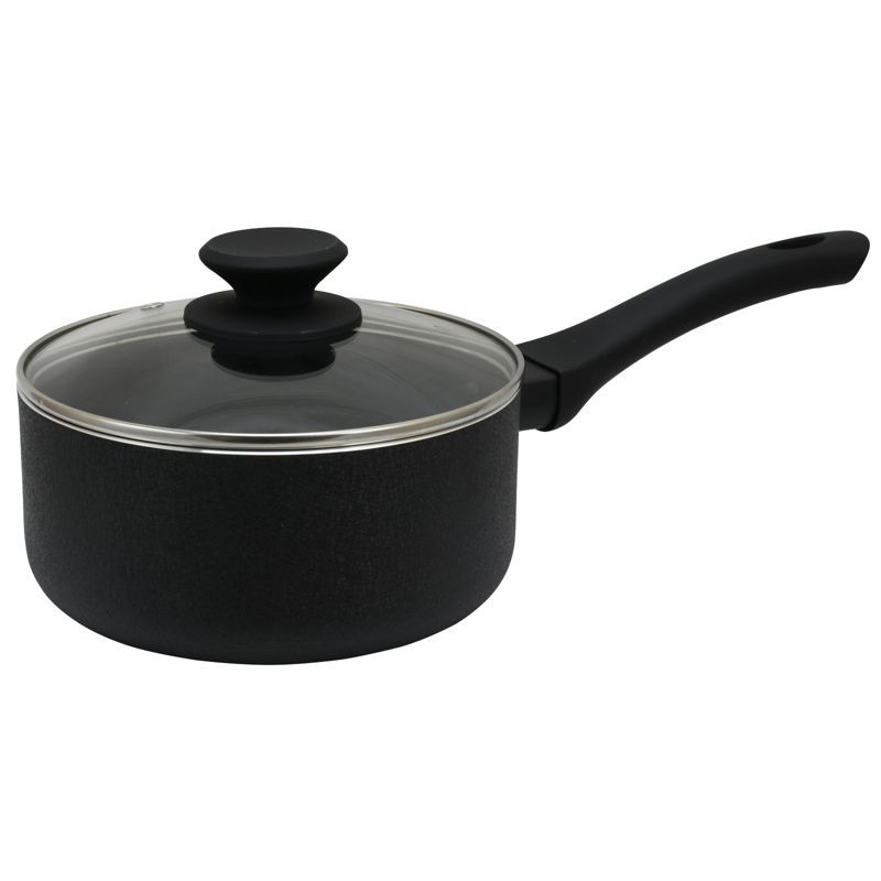 Black Aluminum Nonstick 2 Quart Sauce Pan with Glass Lid