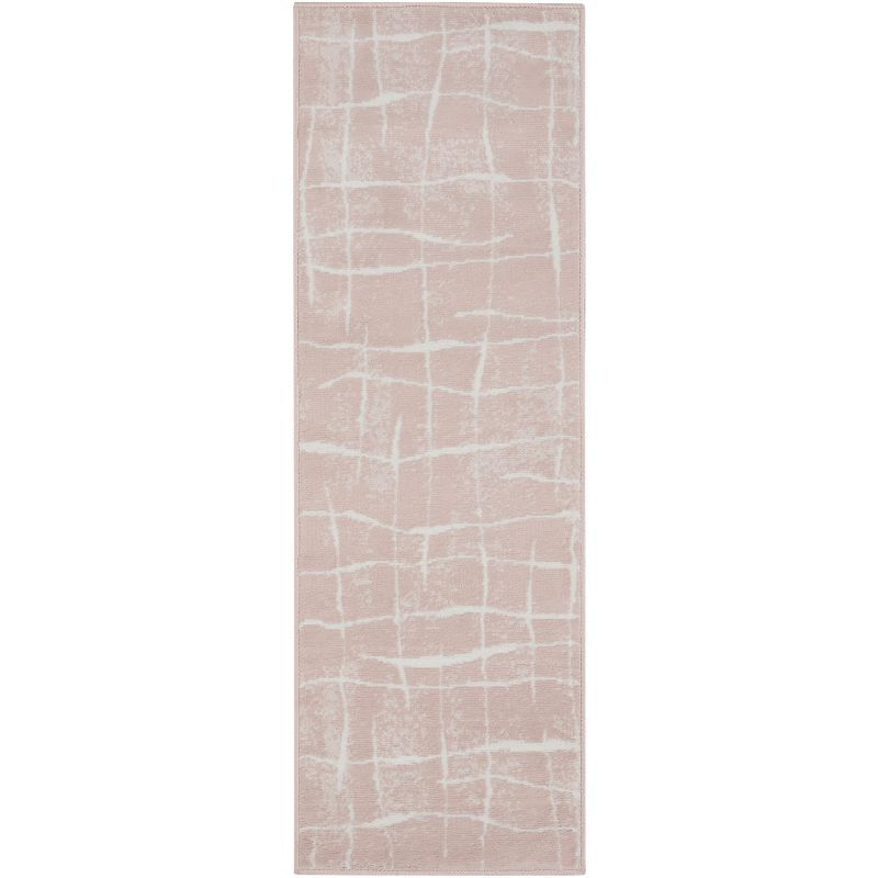 Abstract Pink Ivory Synthetic 2' x 6' Reversible Area Rug